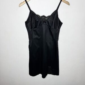Vintage Warners USA‎ Made Black Full  Slip Dress Lace Detail Nylon Women's Small